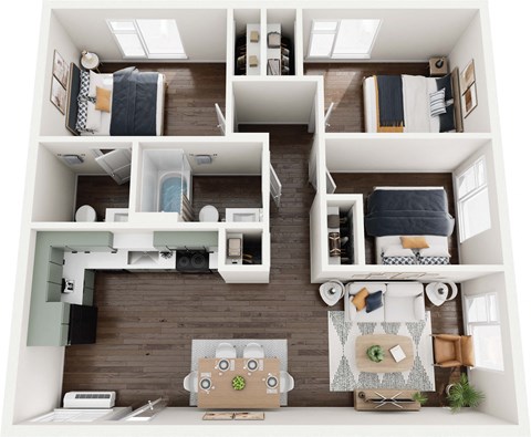 Floor plan for 3 beds, 1.5 baths, 960 sqft